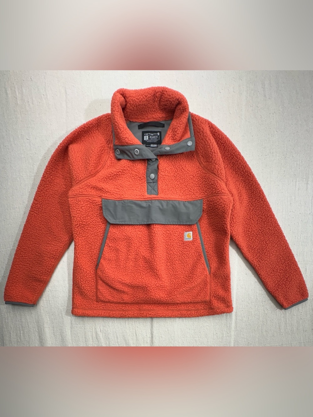 Carhartt Sherpa Snap Pullover Fleece Jacket Orange Relaxed Fit Women’s Small (e)